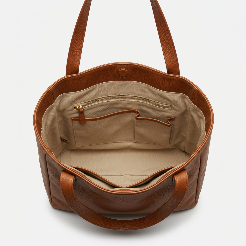 Brown Carry Tote Bag | Interior Zip Pocket And Open Compartments