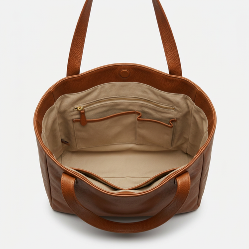 Brown Carry Tote Bag | Interior Zip Pocket And Open Compartments