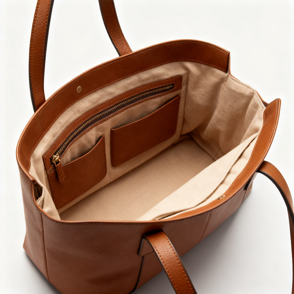 Brown Tote Bag | Double Handles And Inner Storage Pockets
