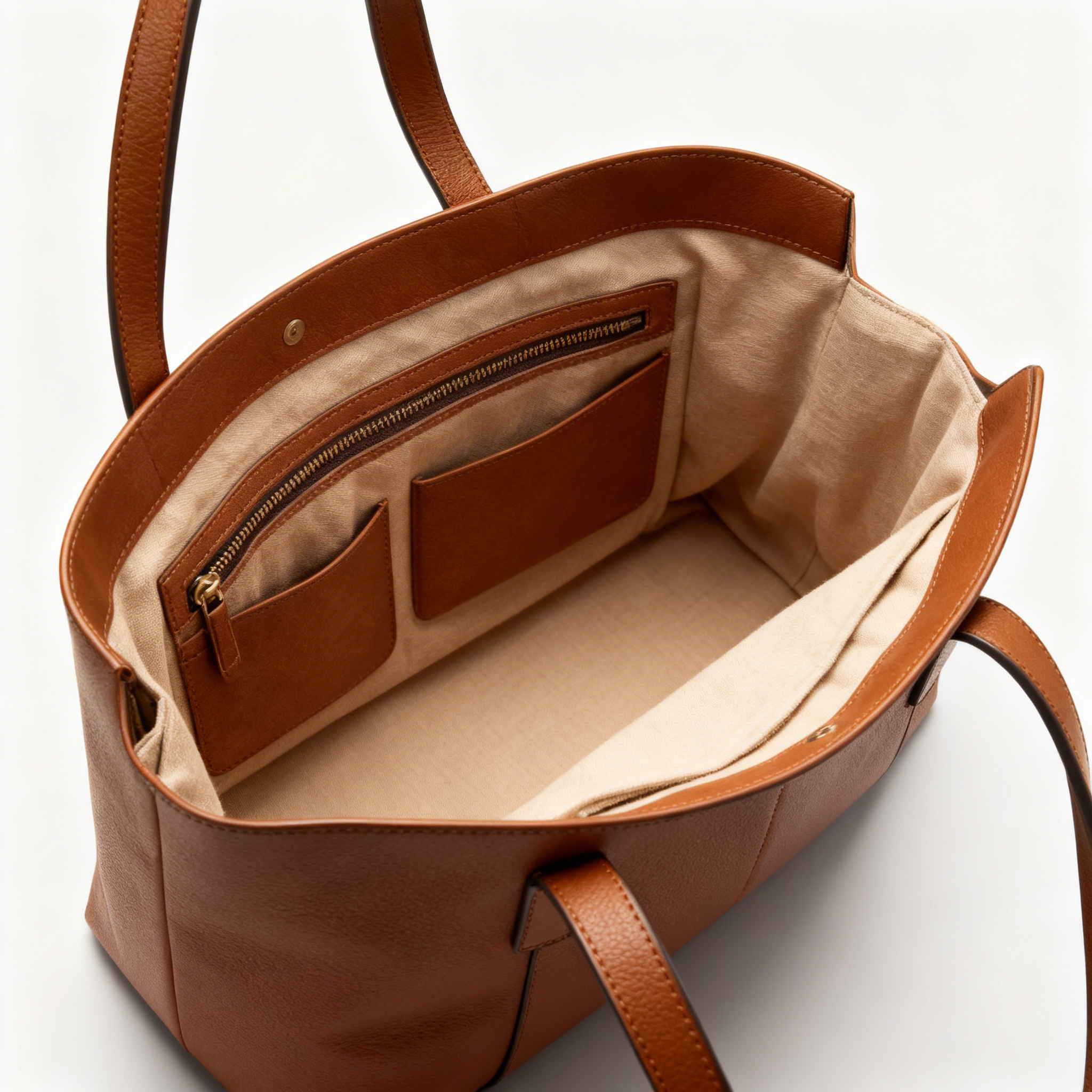 Brown Tote Bag | Double Handles And Inner Storage Pockets
