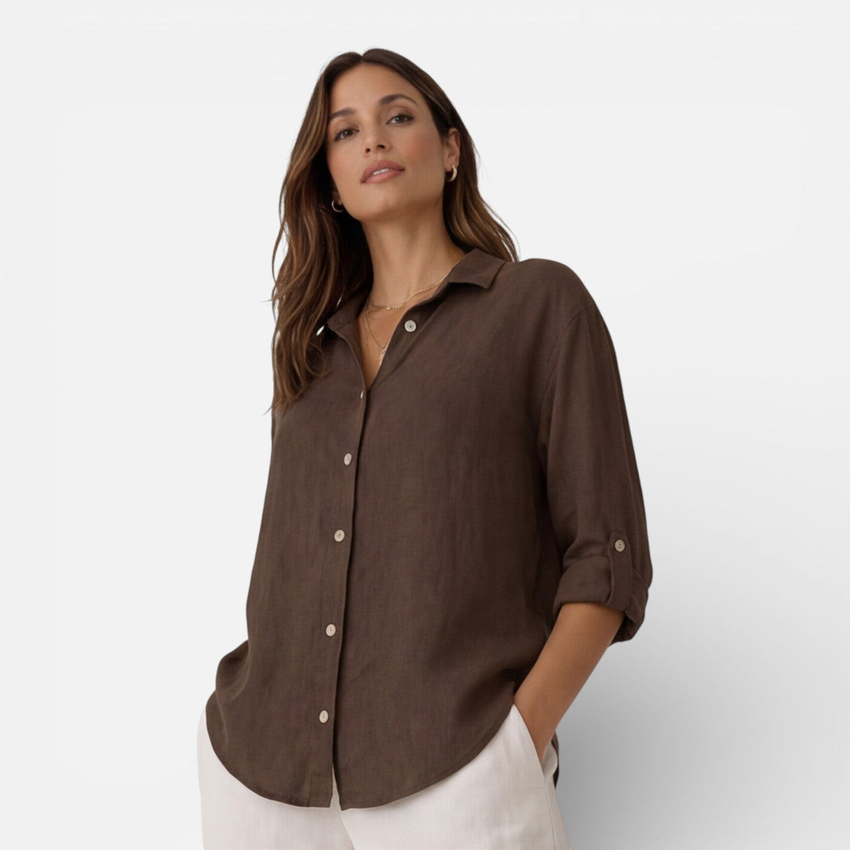 Chemise d'été légère effet lin coupe décontractée pour femme