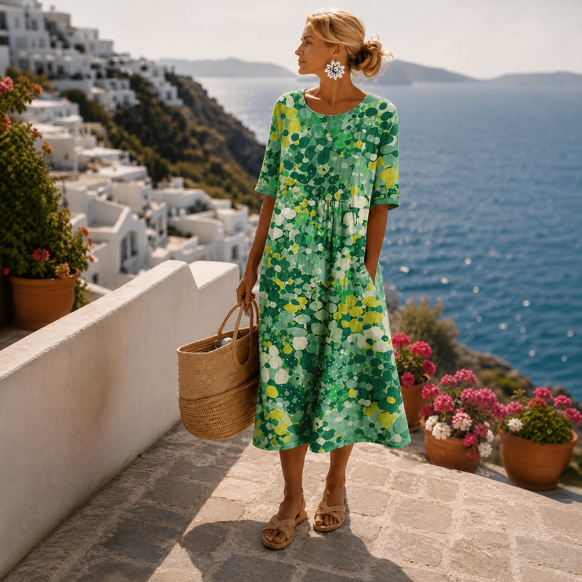 Robe midi fleurie et fluide pour femme
