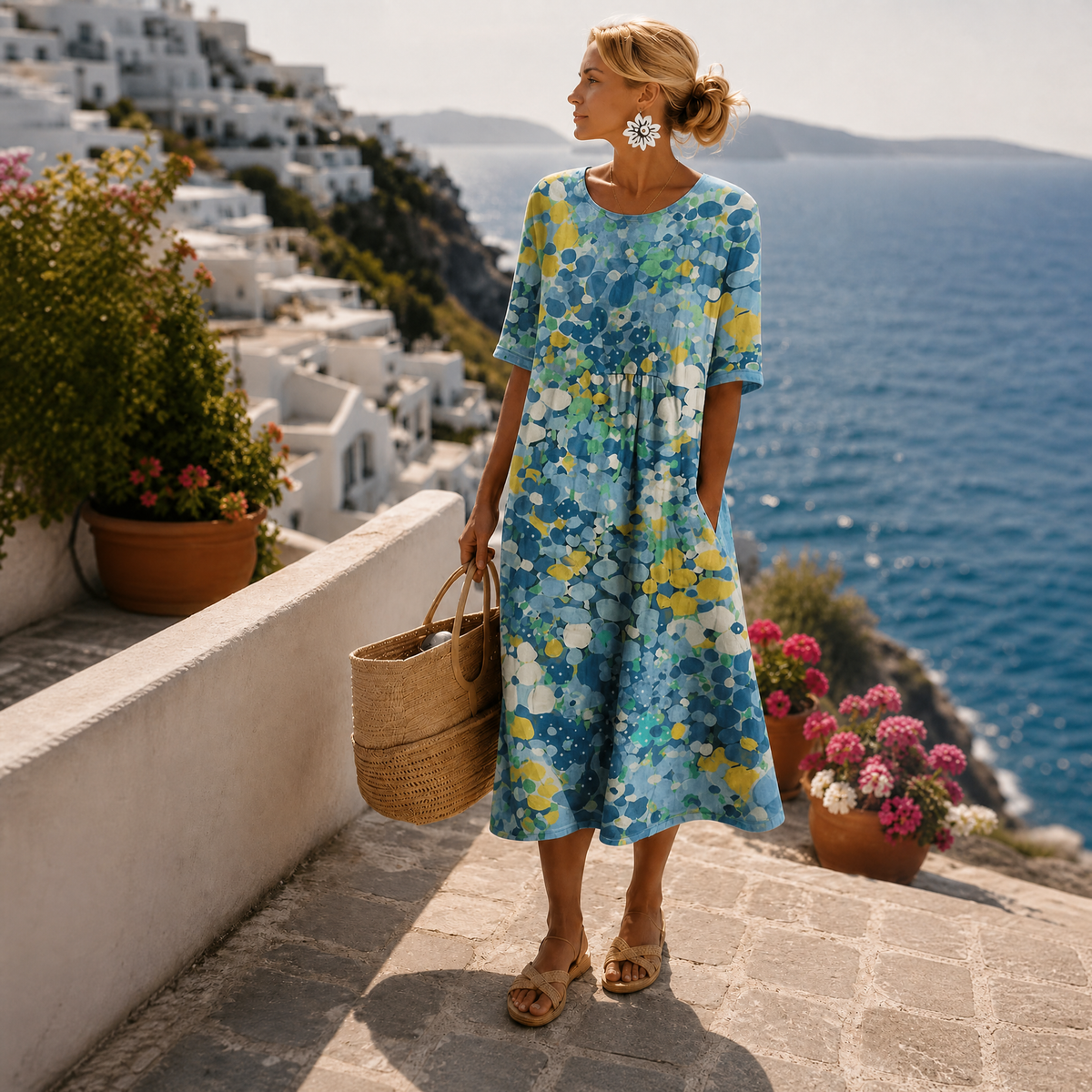 Robe midi fleurie et fluide pour femme