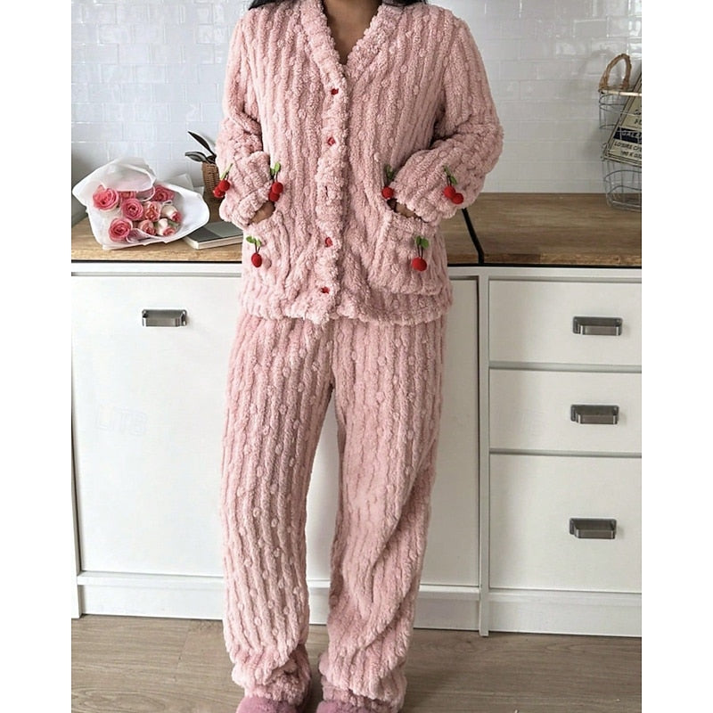 Ensemble cosy deux pièces à motif cerises pour femme