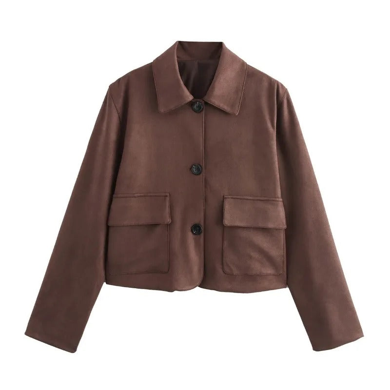 Veste Courte Femme Boutonnée Effet Cuir À Poches