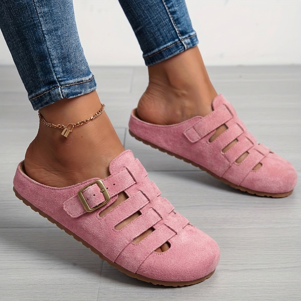 Sandales Mules Femme En Suède À Boucle Réglable
