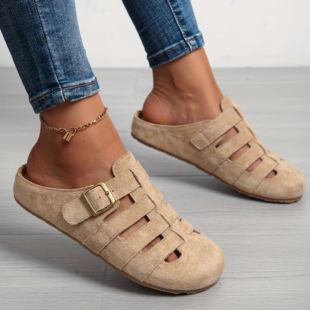 Sandales Mules Femme En Suède À Boucle Réglable
