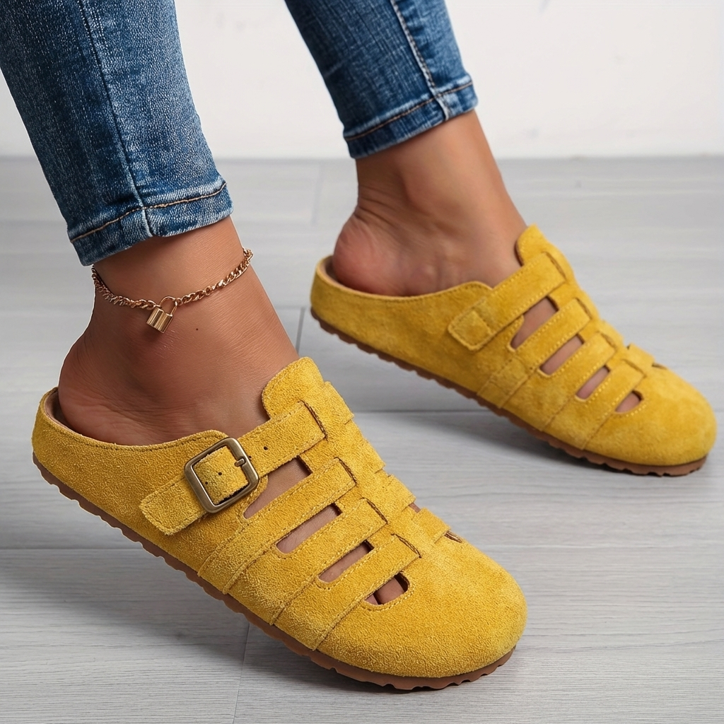 Sandales Mules Femme En Suède À Boucle Réglable