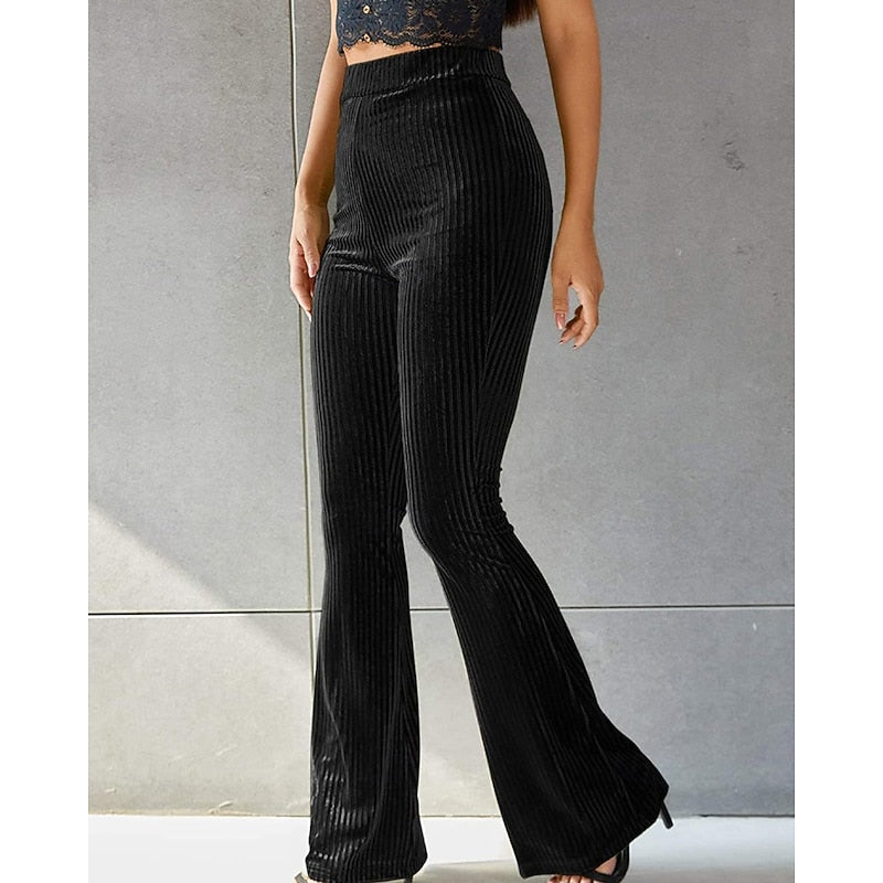 Pantalon évasé taille haute à ceinture élastique pour femme