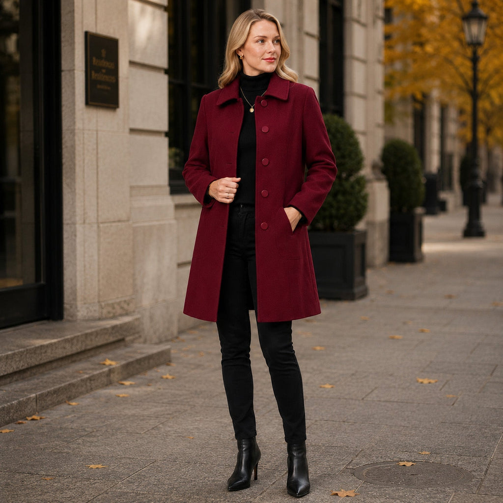 Manteau long en laine mélangée à coupe tailleur pour femme