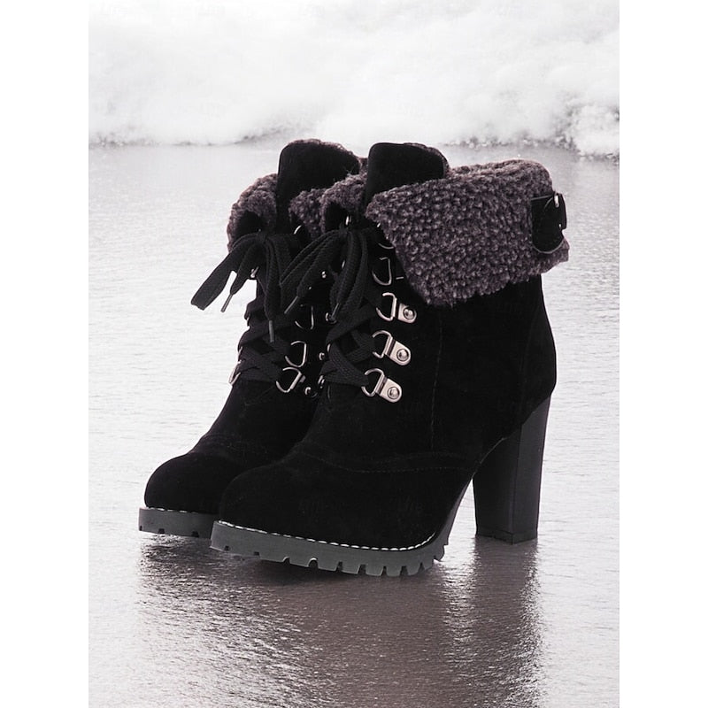Bottines femme à lacets fourrées et talon épais