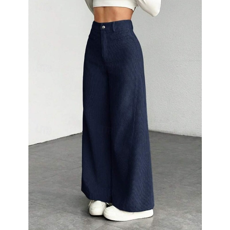 Pantalon large fluide à taille haute pour femme