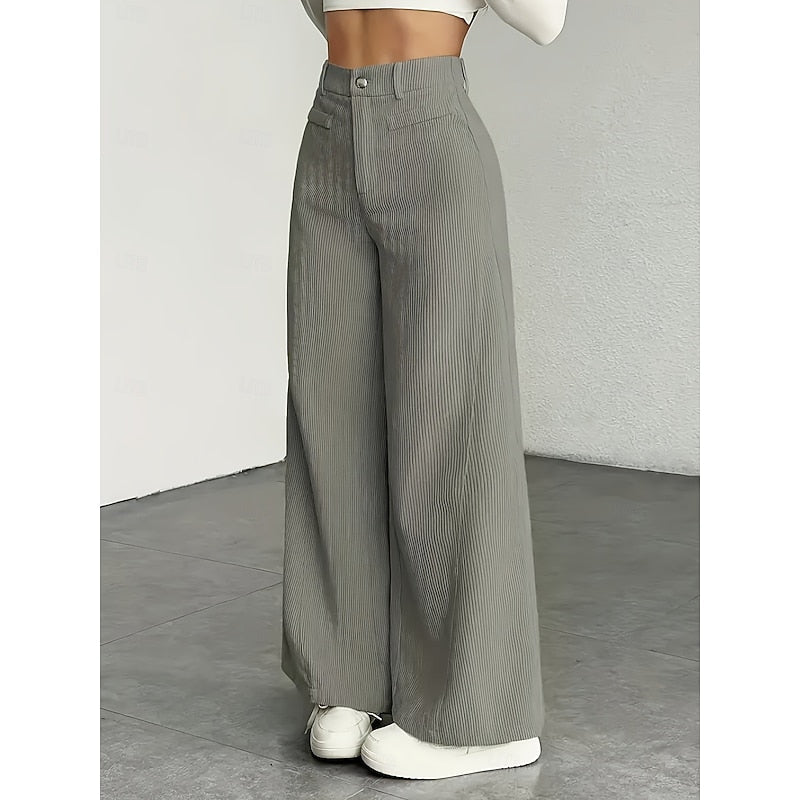 Pantalon large fluide à taille haute pour femme