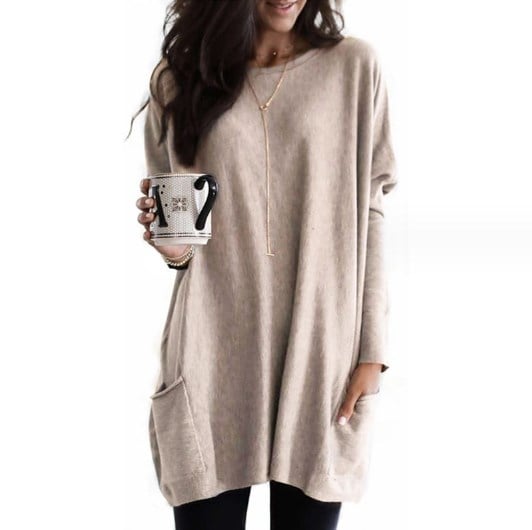 Robe Pull Femme En Maille Col Rond Coupe Oversize