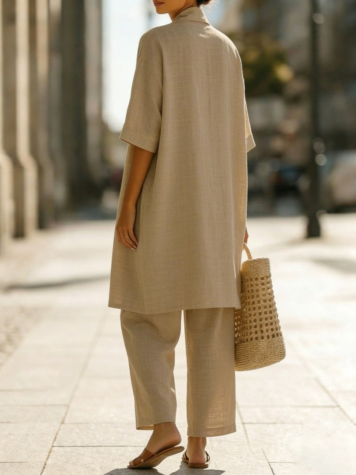 Ensemble Femme Trois Pièces En Lin Et Coton Coupe Décontractée