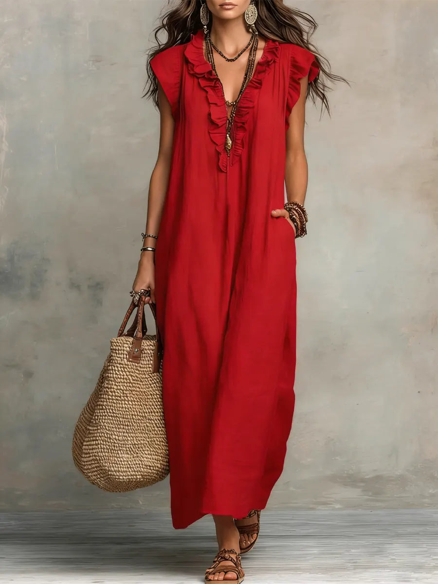 Robe longue bohème en lin et coton pour femme