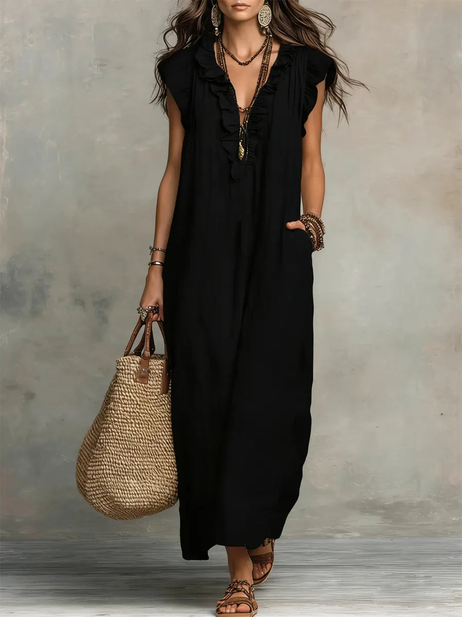 Robe longue bohème en lin et coton pour femme