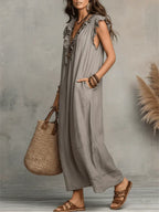 Robe longue bohème en lin et coton pour femme