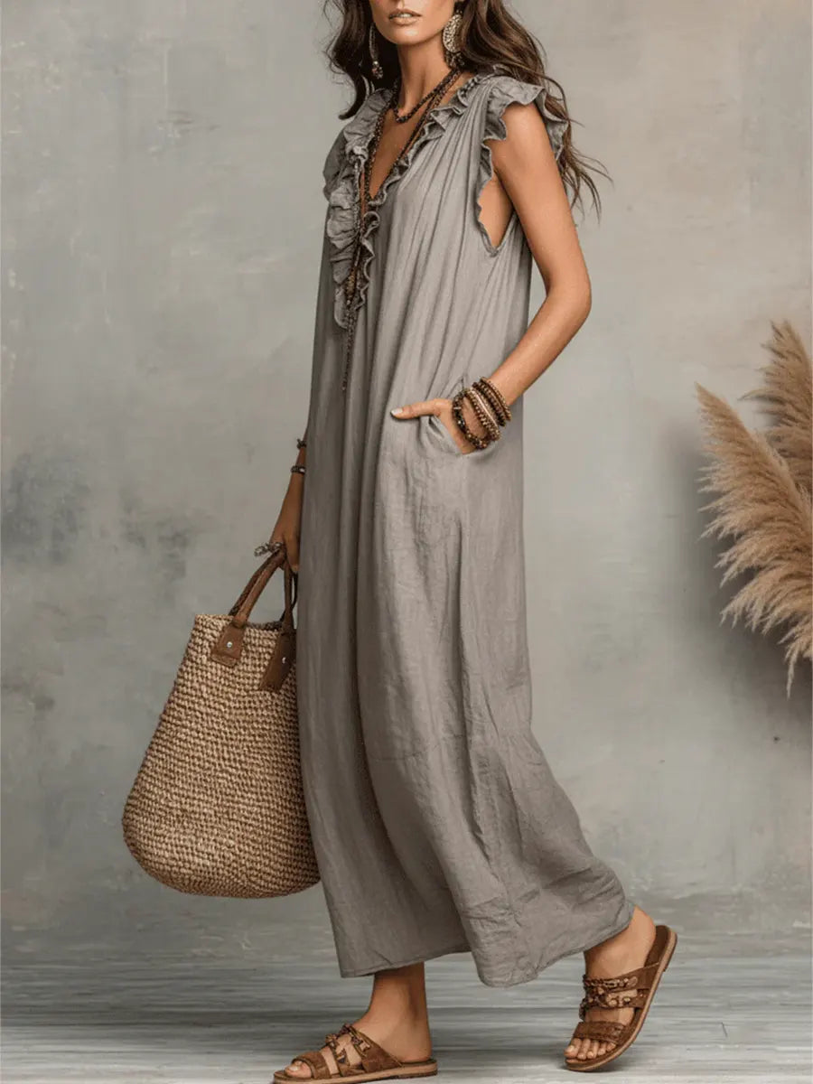Robe longue bohème en lin et coton pour femme