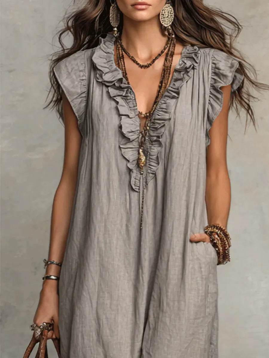 Robe longue bohème en lin et coton pour femme