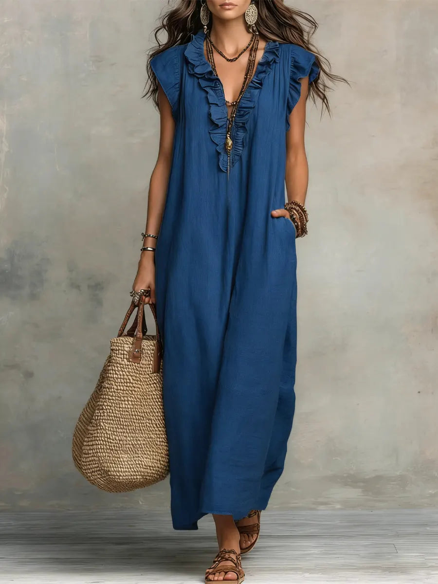 Robe longue bohème en lin et coton pour femme