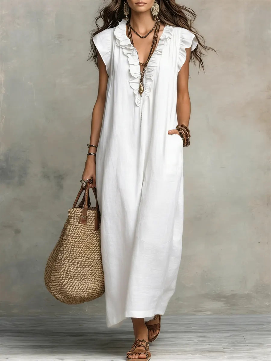 Robe longue bohème en lin et coton pour femme