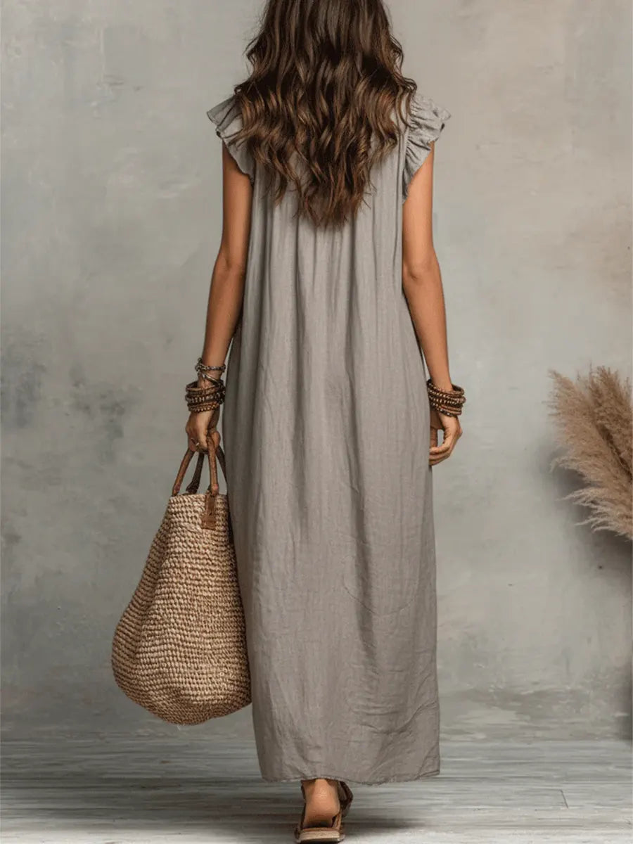 Robe longue bohème en lin et coton pour femme