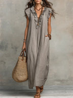 Robe longue bohème en lin et coton pour femme