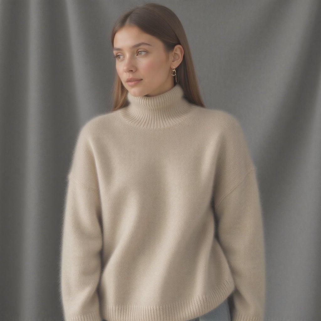 Pull Femme Oversize À Col Roulé En Cachemire Doux