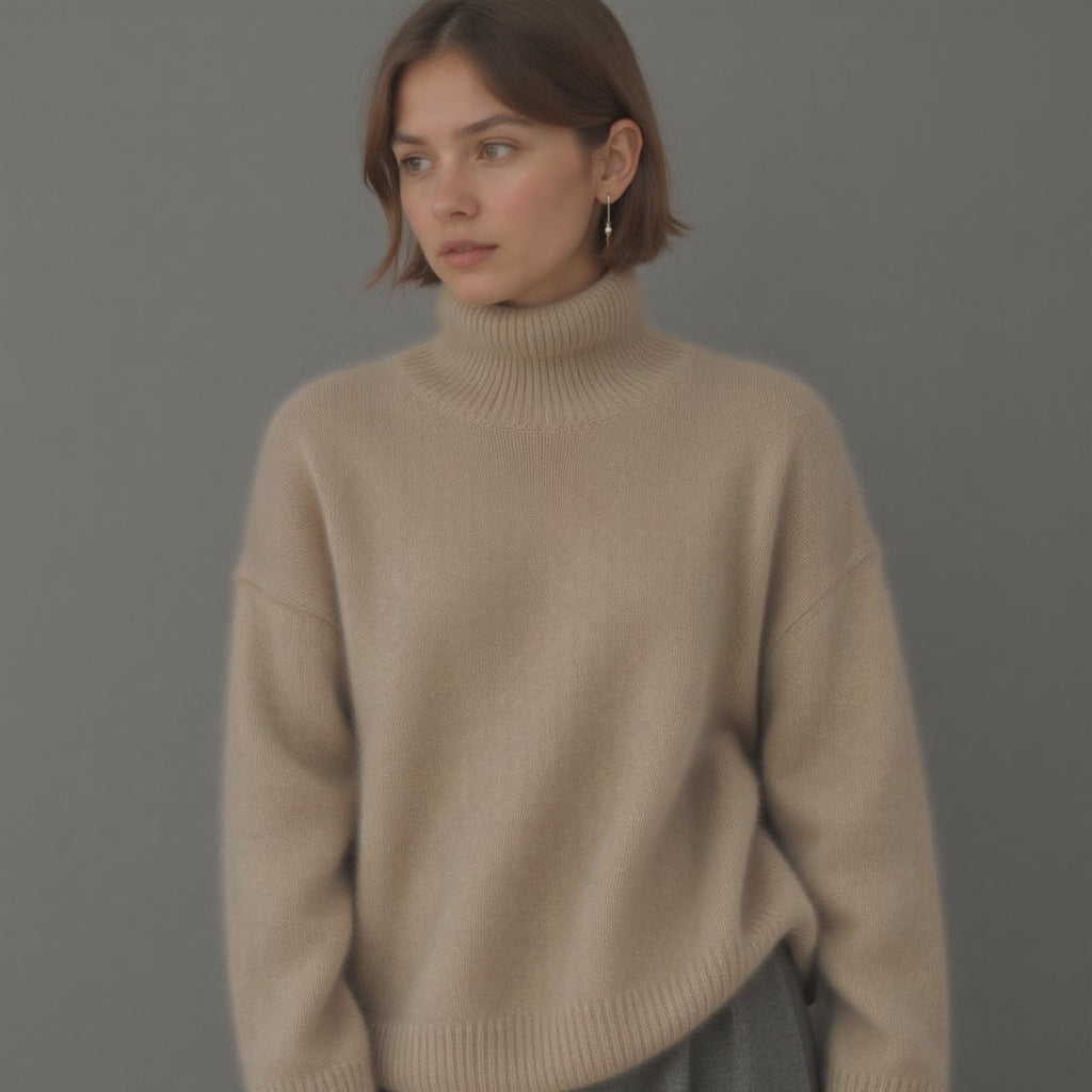 Pull Femme Oversize À Col Roulé En Cachemire Doux