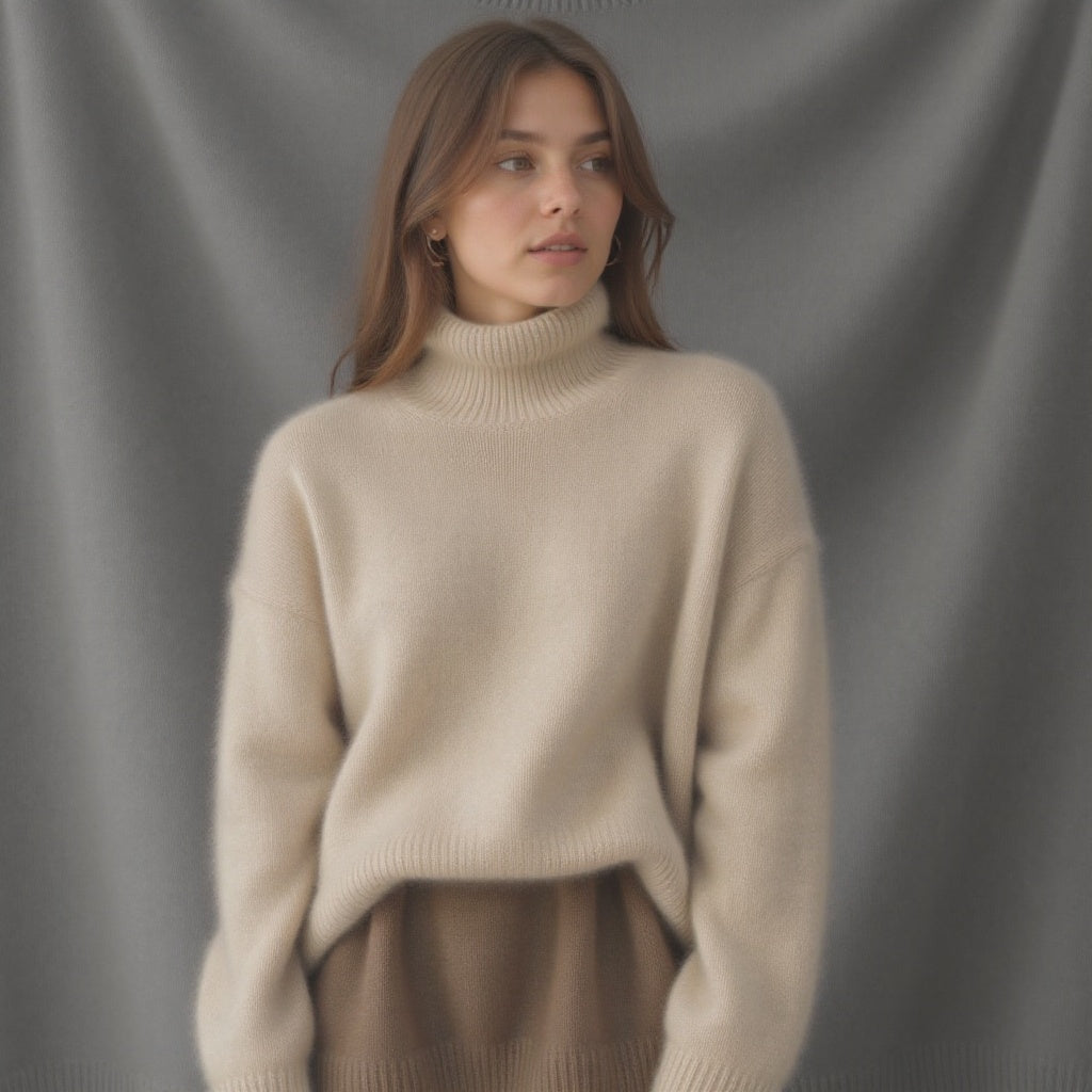 Pull Femme Oversize À Col Roulé En Cachemire Doux