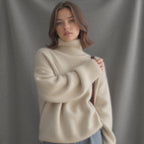 Pull Femme Oversize À Col Roulé En Cachemire Doux