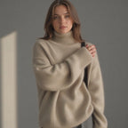 Pull Femme Oversize À Col Roulé En Cachemire Doux