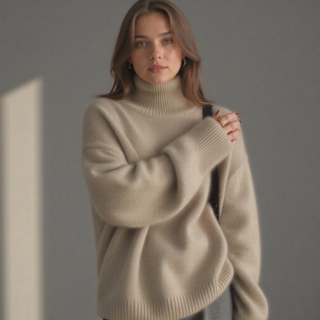Pull Femme Oversize À Col Roulé En Cachemire Doux