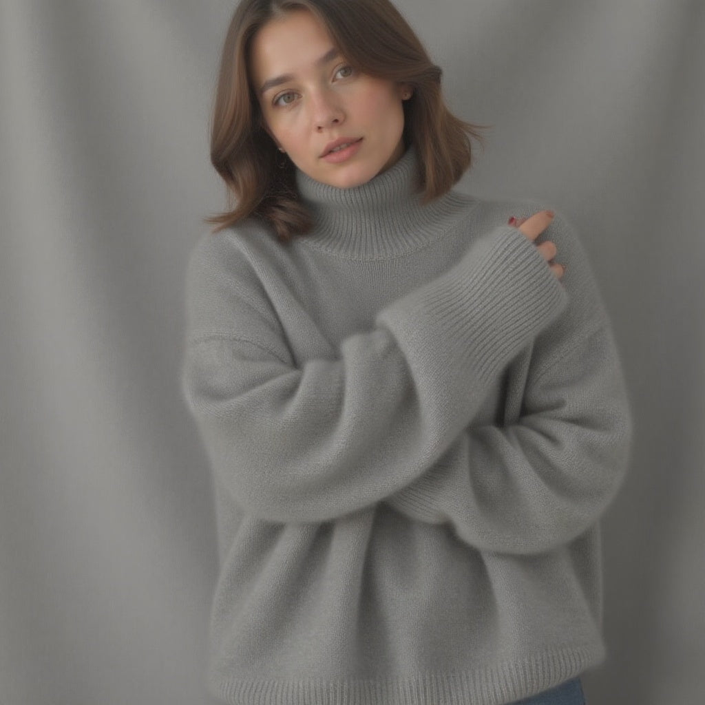 Pull Femme Oversize À Col Roulé En Cachemire Doux