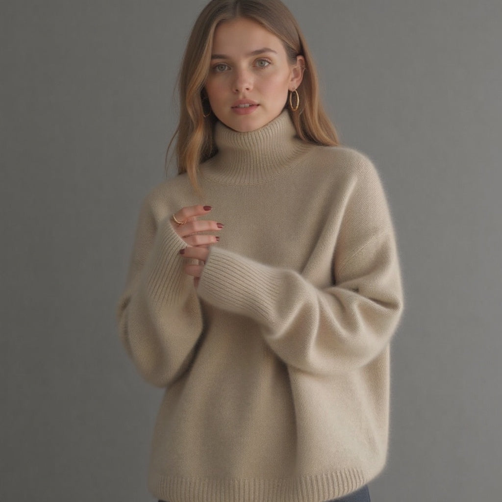 Pull Femme Oversize À Col Roulé En Cachemire Doux