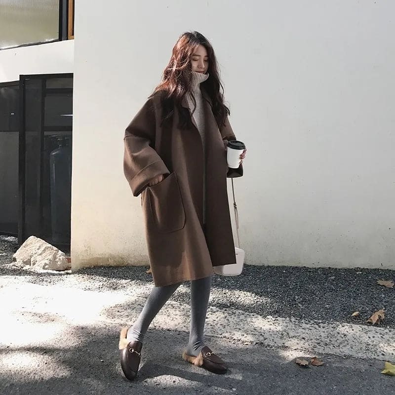 Manteau Laine Femme Long Oversize Ceinturé À Large Col