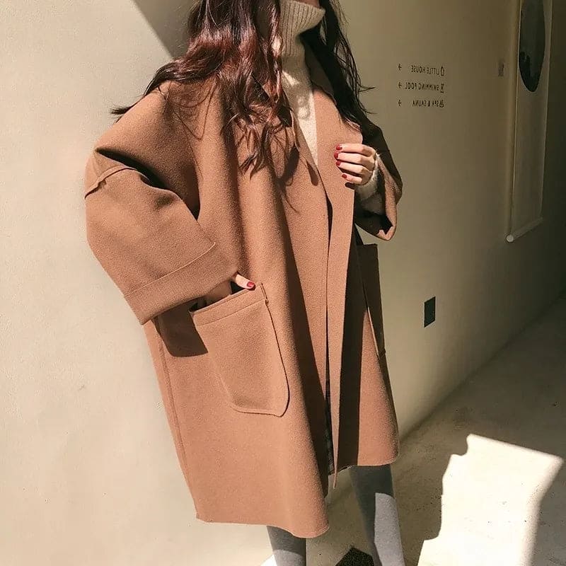Manteau Laine Femme Long Oversize Ceinturé À Large Col