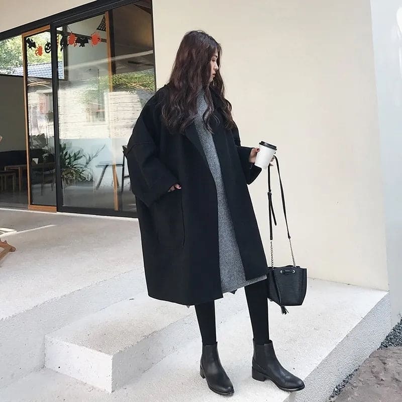 Manteau Laine Femme Long Oversize Ceinturé À Large Col