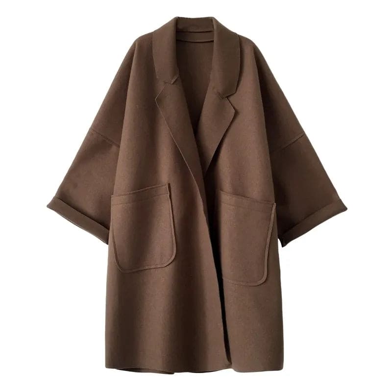 Manteau Laine Femme Long Oversize Ceinturé À Large Col