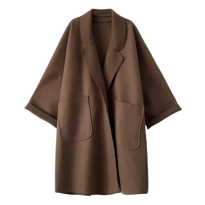 Manteau Laine Femme Long Oversize Ceinturé À Large Col