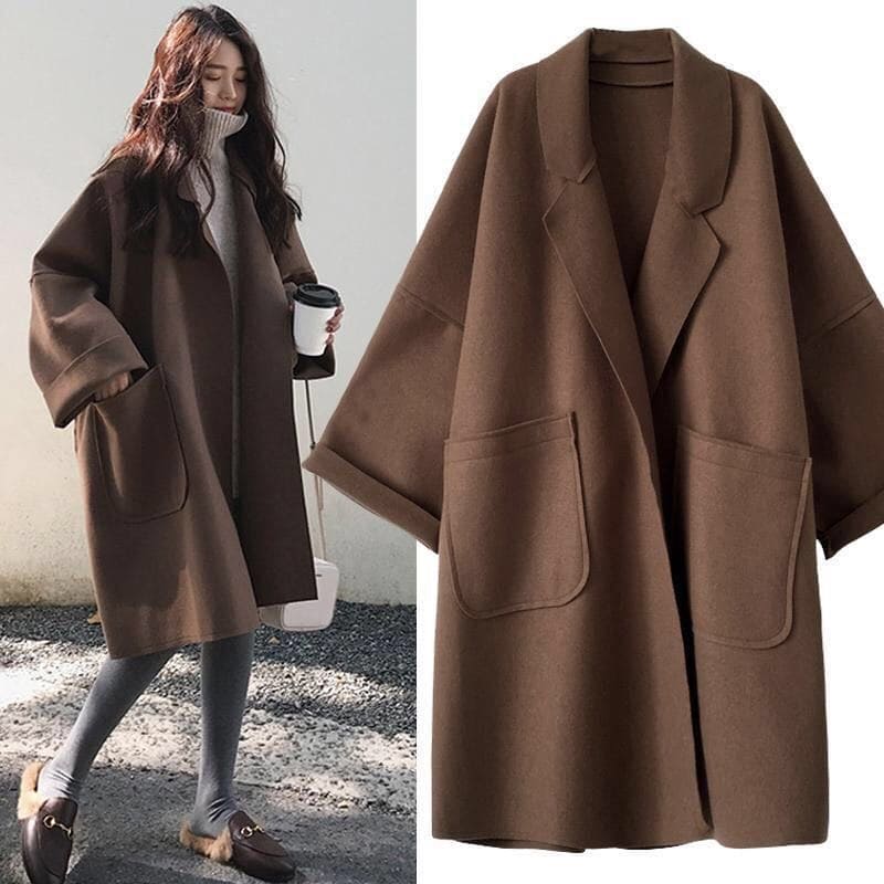 Manteau Laine Femme Long Oversize Ceinturé À Large Col