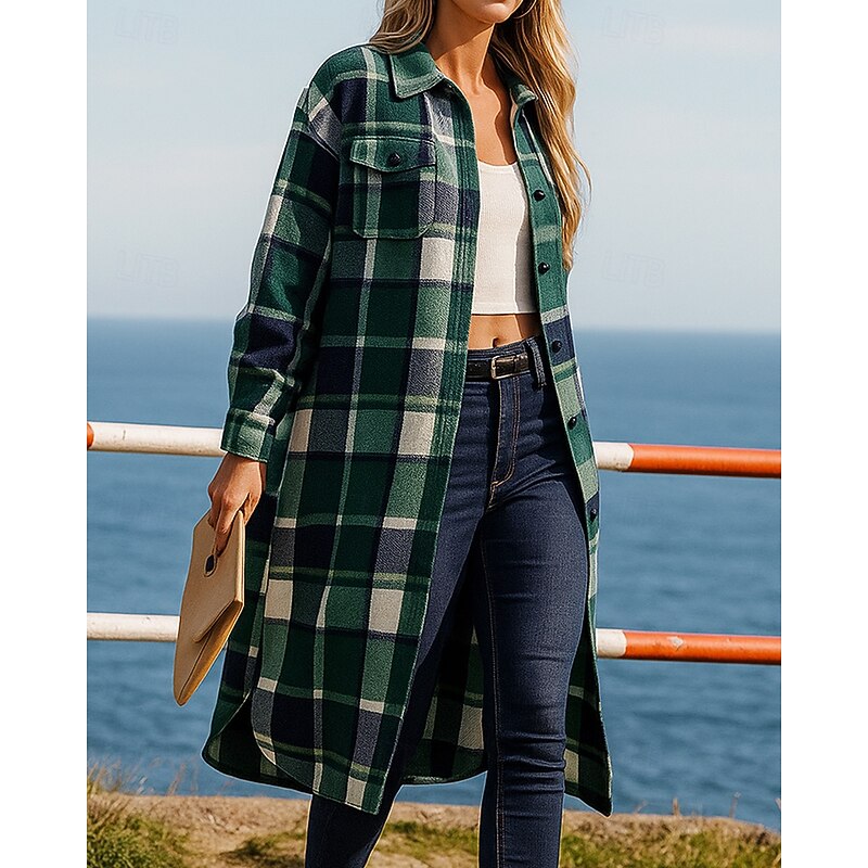 Manteau Long Femme À Carreaux