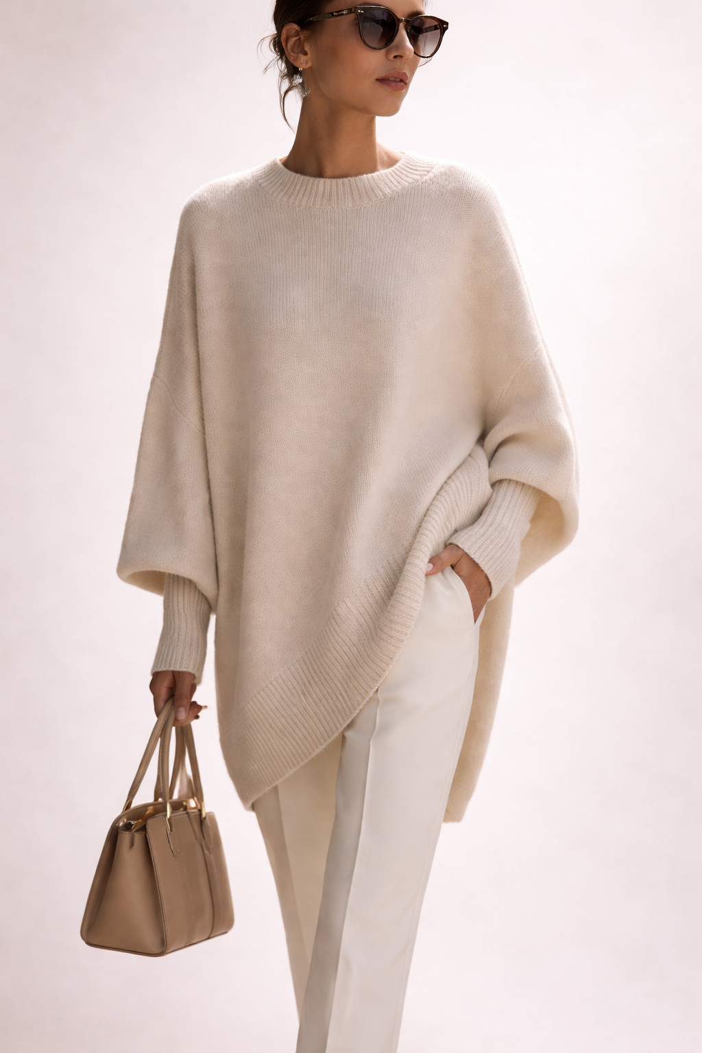 Pull Femme En Maille Douce À Manches Larges Et Coupe Fluide