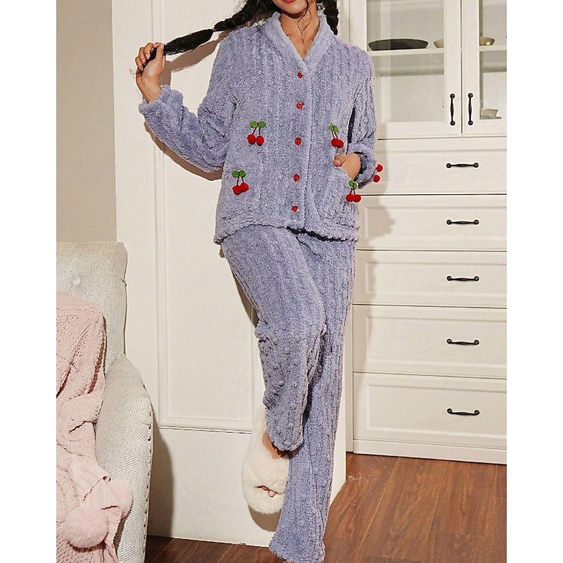 Ensemble cosy deux pièces à motif cerises pour femme