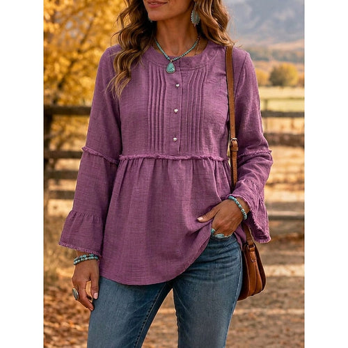 Blouse Plissée Femme À Basque Et Boutons