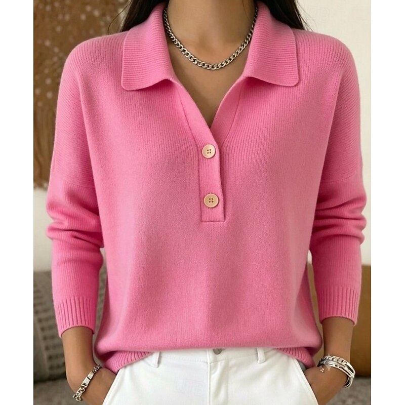 Pull Femme À Col Polo Et Boutons