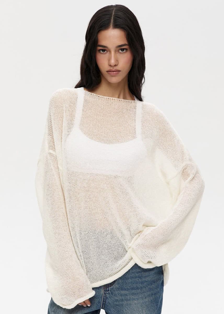 Pull Oversize Femme En Maille Ajourée Transparente