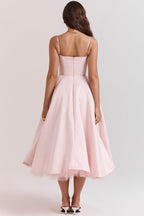 Robe midi en tulle à bretelles ajustables pour femme