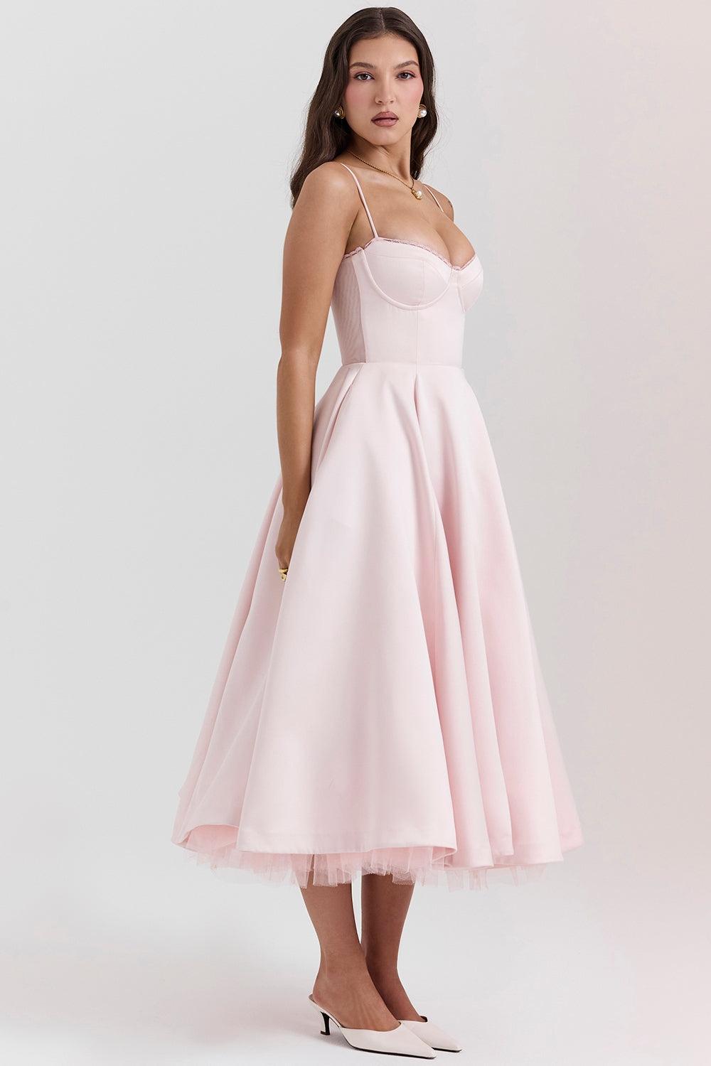 Robe midi en tulle à bretelles ajustables pour femme